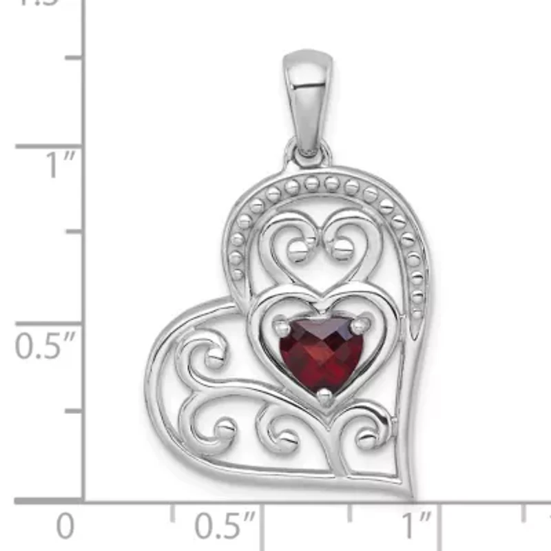 5/8 ct. t.w. Amethyst Polished and Beaded Open Heart Pendant in Rhodium-plated Sterling Silver