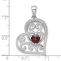 5/8 ct. t.w. Amethyst Polished and Beaded Open Heart Pendant in Rhodium-plated Sterling Silver