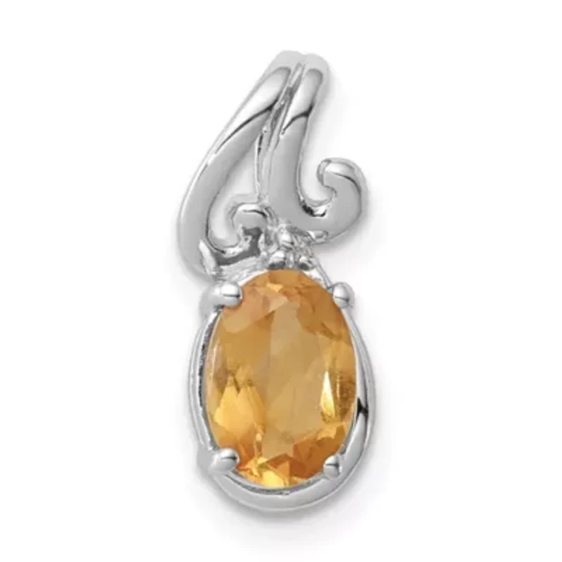 3/4 ct. t.w. Citrine and 0.01 ct. t.w. Diamond Pendant in Rhodium-plated Sterling Silver