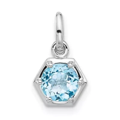 7/8 ct. t.w. Sky Blue Topaz Polished Solitaire Charm Pendant in Rhodium-plated Sterling Silver