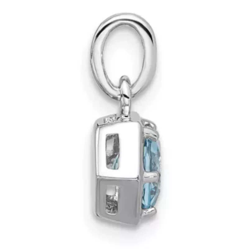 7/8 ct. t.w. Sky Blue Topaz Polished Solitaire Charm Pendant in Rhodium-plated Sterling Silver