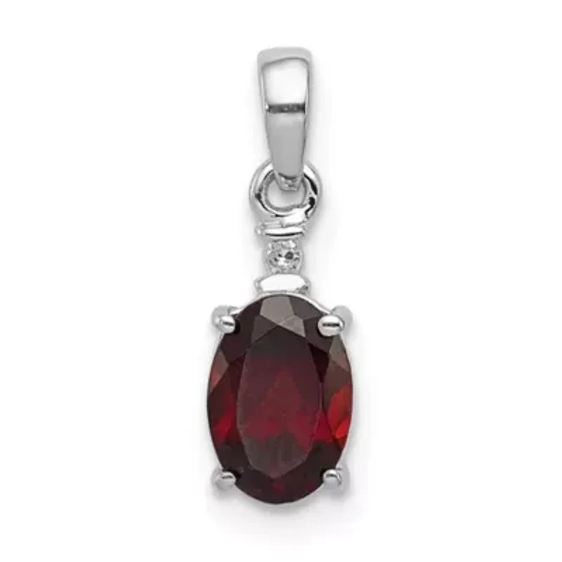 1 ct. t.w. Garnet and 0.01 ct. t.w. Diamond Pendant in Rhodium-plated Sterling Silver