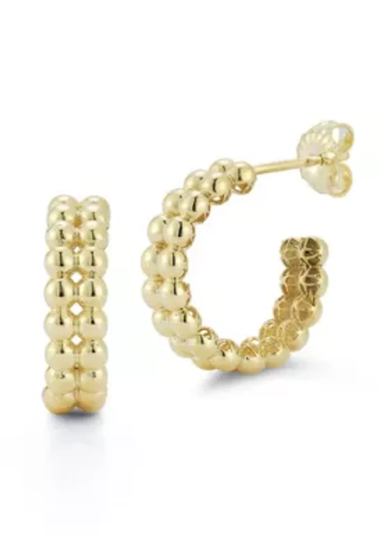 Sterling Silver Double Beaded Row Hoop Earrings