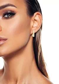 Sterling Silver Cubic Zirconia Small Rectangular Hoop Earrings