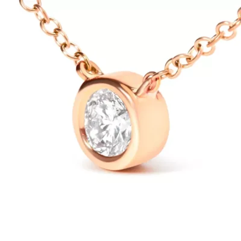 10K Gold 1/ Cttw Round Diamond Modern Bezel-Set Solitaire 16"-18" Pendant Necklace