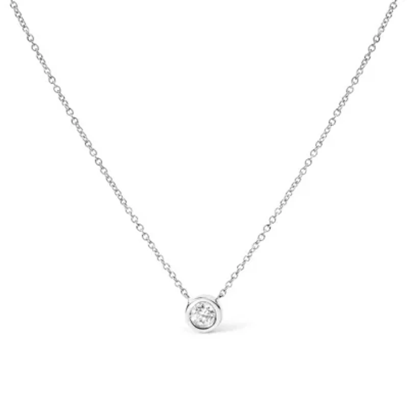 10K Gold 1/10 Cttw Round Diamond Modern Bezel-Set Solitaire Pendant Necklace