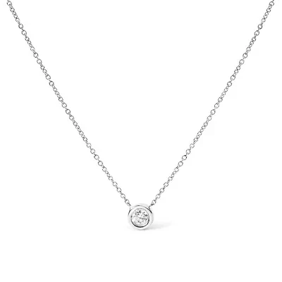 10K Gold 1/10 Cttw Round Diamond Modern Bezel-Set Solitaire Pendant Necklace