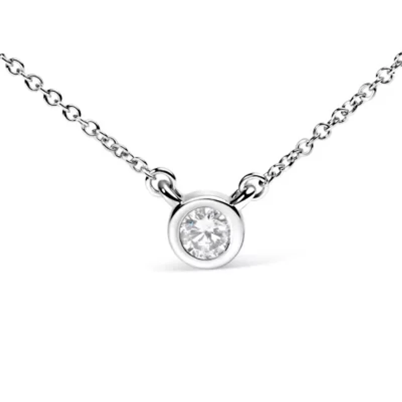 10K Gold 1/10 Cttw Round Diamond Modern Bezel-Set Solitaire Pendant Necklace