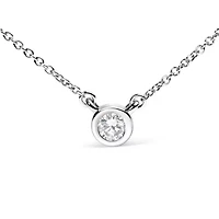 10K Gold 1/10 Cttw Round Diamond Modern Bezel-Set Solitaire Pendant Necklace