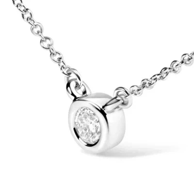 10K Gold 1/10 Cttw Round Diamond Modern Bezel-Set Solitaire Pendant Necklace