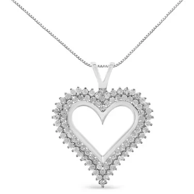 .925 Sterling Silver 1.00 Cttw Diamond Heart 18" Pendant Necklace