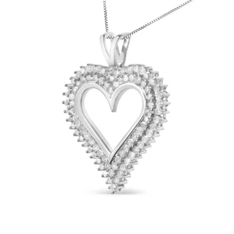 .925 Sterling Silver 1.00 Cttw Diamond Heart 18" Pendant Necklace