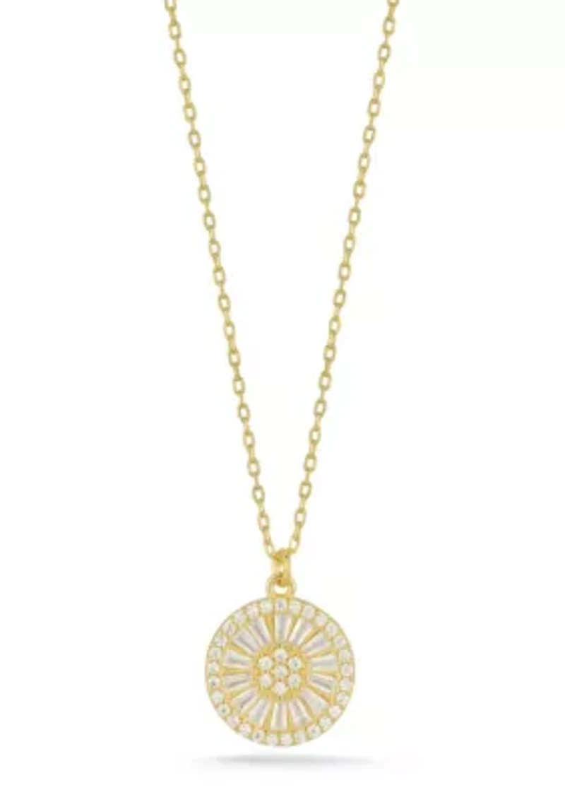 Sterling Silver Cubic Zirconia Medallion Pendant Necklace