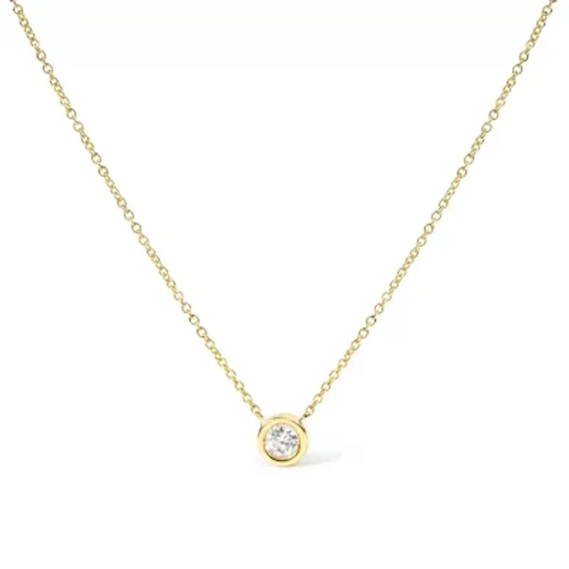 10K Gold 1/10 Cttw Diamond Modern Bezel-Set Solitaire 16"-18" Pendant Necklace