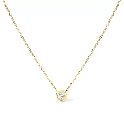 10K Gold 1/10 Cttw Diamond Modern Bezel-Set Solitaire 16"-18" Pendant Necklace