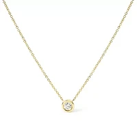 10K Gold 1/10 Cttw Diamond Modern Bezel-Set Solitaire 16"-18" Pendant Necklace