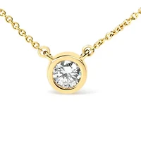 10K Gold 1/10 Cttw Diamond Modern Bezel-Set Solitaire 16"-18" Pendant Necklace