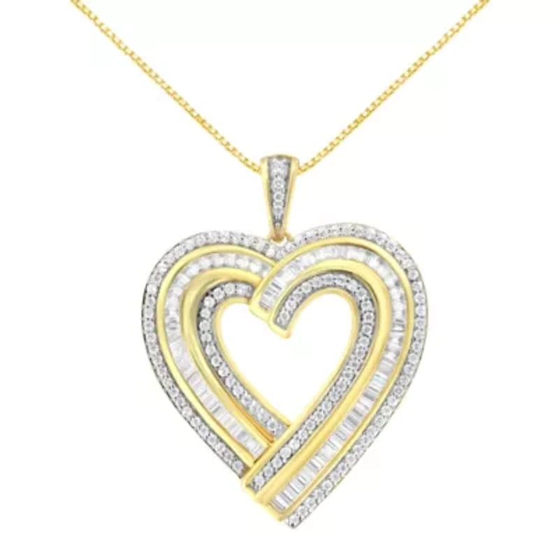 Silver 1 / Cttw Baguette Diamond Composite Heart 18" Inch Pendant Necklace