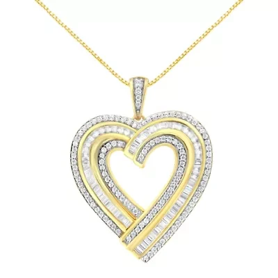 Silver 1 / Cttw Baguette Diamond Composite Heart 18" Inch Pendant Necklace