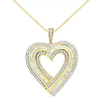 Silver 1 / Cttw Baguette Diamond Composite Heart 18" Inch Pendant Necklace