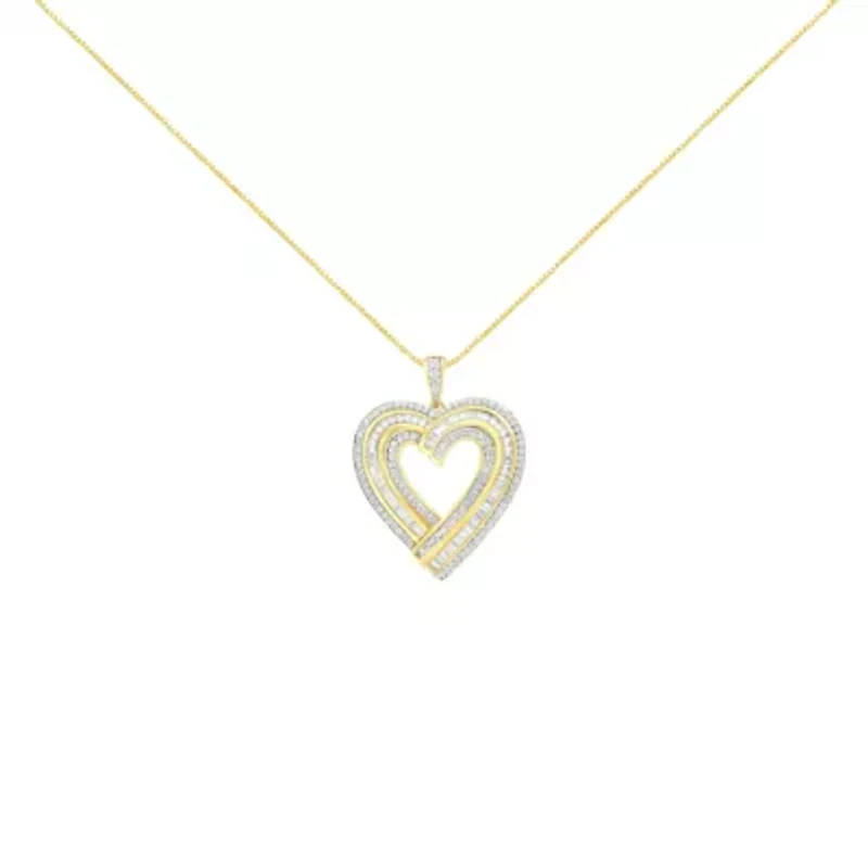 Silver 1 / Cttw Baguette Diamond Composite Heart 18" Inch Pendant Necklace