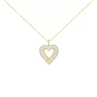 Silver 1 / Cttw Baguette Diamond Composite Heart 18" Inch Pendant Necklace