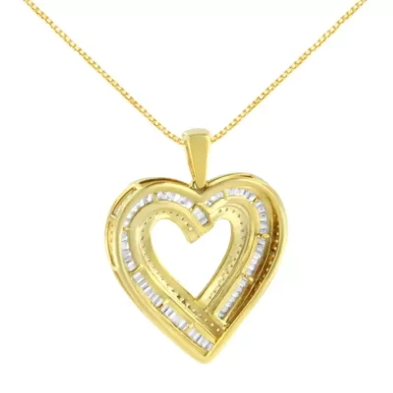 Silver 1 / Cttw Baguette Diamond Composite Heart 18" Inch Pendant Necklace