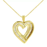 Silver 1 / Cttw Baguette Diamond Composite Heart 18" Inch Pendant Necklace