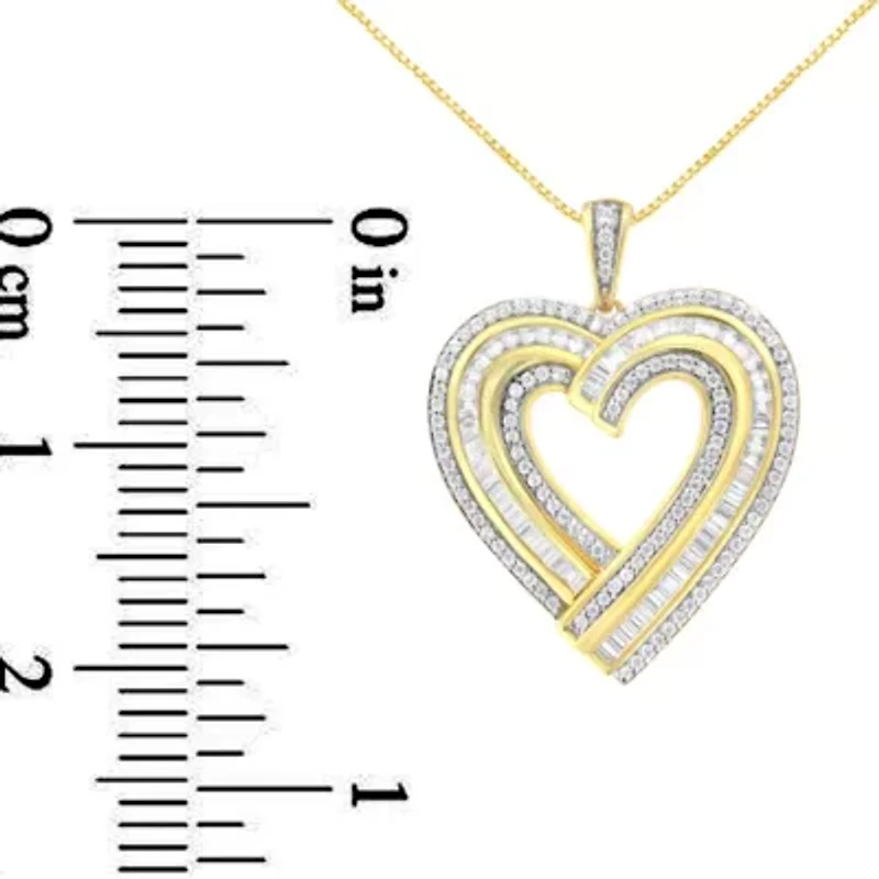 Silver 1 / Cttw Baguette Diamond Composite Heart 18" Inch Pendant Necklace