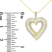 Silver 1 / Cttw Baguette Diamond Composite Heart 18" Inch Pendant Necklace