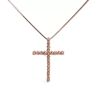 Silver 1.0 Cttw Champagne Diamond Gold Cross Pendant Necklace for Women- 18 inch