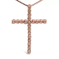 Silver 1.0 Cttw Champagne Diamond Gold Cross Pendant Necklace for Women- 18 inch