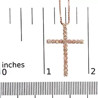 Silver 1.0 Cttw Champagne Diamond Gold Cross Pendant Necklace for Women- 18 inch