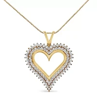 925 Sterling Silver Cttw Diamond Heart 18" Pendant Necklace