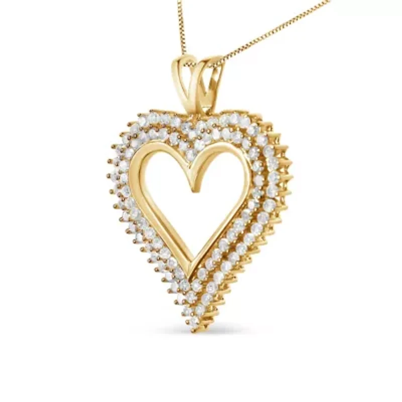 925 Sterling Silver Cttw Diamond Heart 18" Pendant Necklace