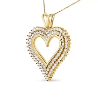 925 Sterling Silver Cttw Diamond Heart 18" Pendant Necklace