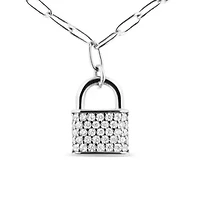 .925 Sterling Silver 1/4 Cttw Diamond Lock Pendant Necklace with Paperclip Chain