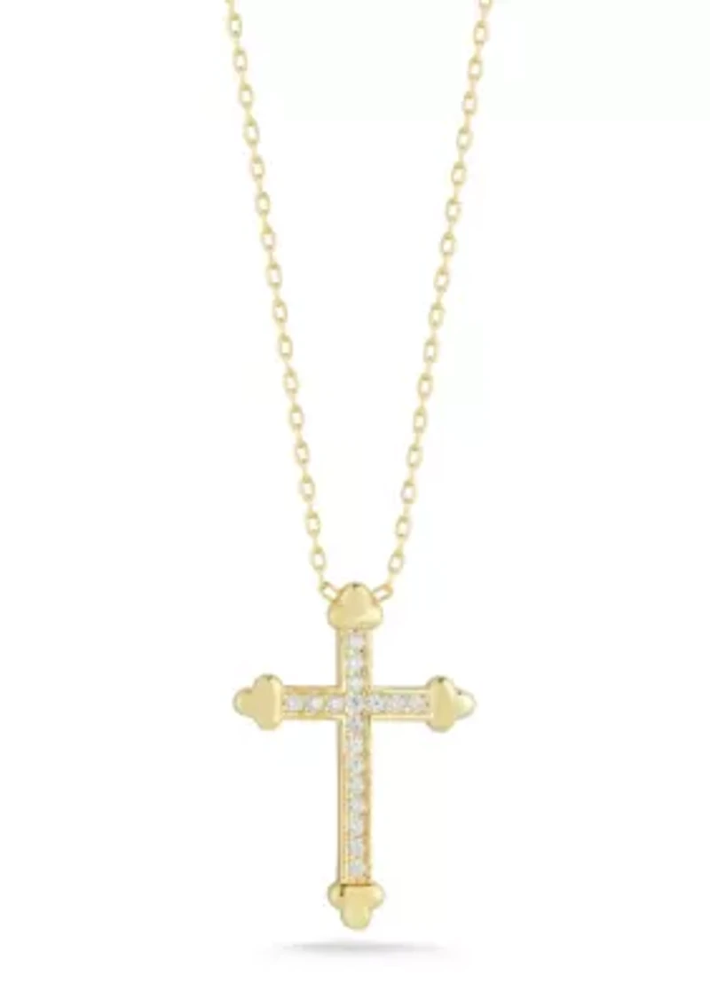 Sterling Silver Cubic Zirconia Budded Cross Pendant Necklace