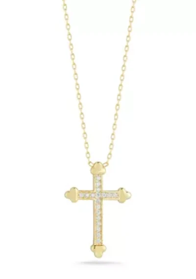 Sterling Silver Cubic Zirconia Budded Cross Pendant Necklace