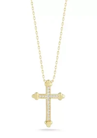 Sterling Silver Cubic Zirconia Budded Cross Pendant Necklace