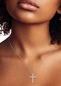 Sterling Silver Cubic Zirconia Budded Cross Pendant Necklace