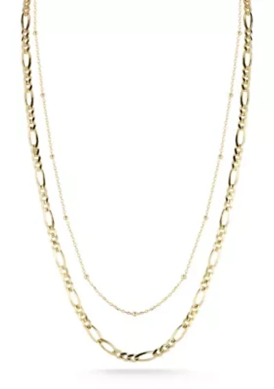 Sterling Silver Double Layer Figaro and Ball Chain Necklace