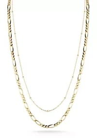 Sterling Silver Double Layer Figaro and Ball Chain Necklace