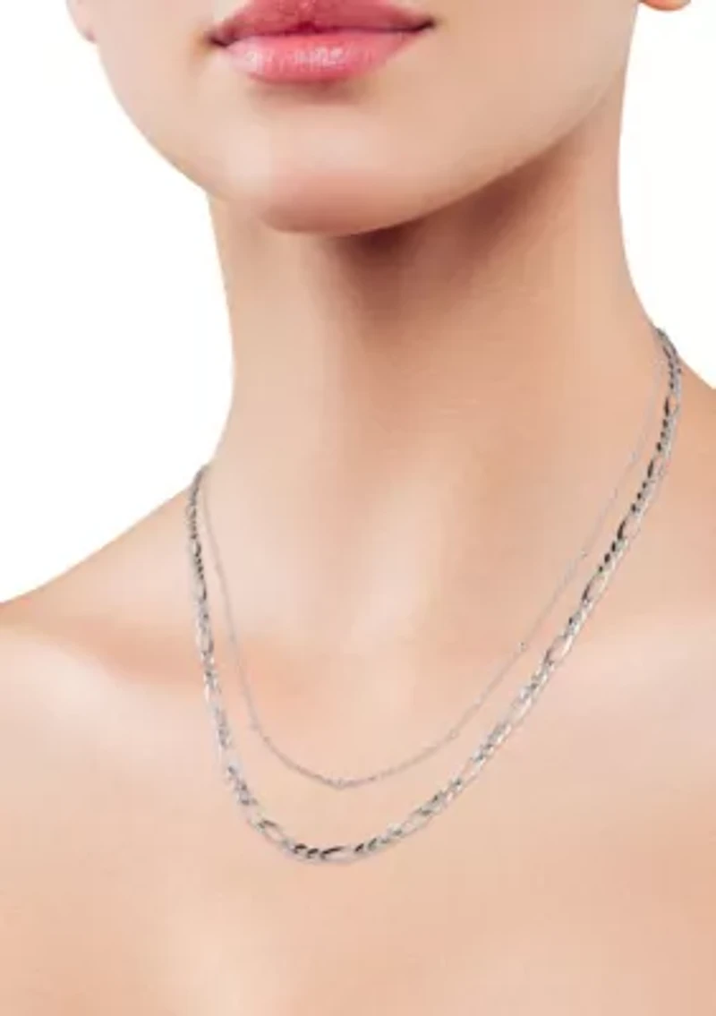 Sterling Silver Double Layer Figaro and Ball Chain Necklace