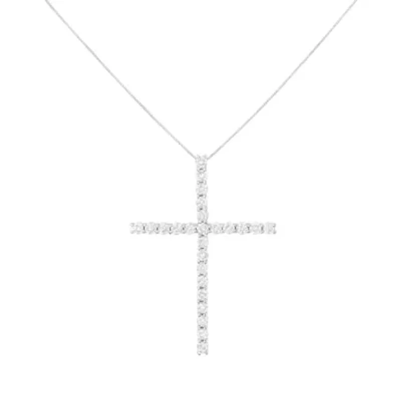 Silver 3.0 Cttw Diamond 1-1/2" Cross Pendant with Box Chain Necklace - 18"