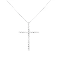 Silver 3.0 Cttw Diamond 1-1/2" Cross Pendant with Box Chain Necklace - 18"