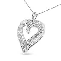 Silver 3/4 Cttw Round and Baguette-Cut Diamond Open Heart 18" Pendant Necklace