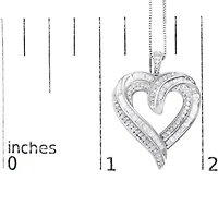 Silver 3/4 Cttw Round and Baguette-Cut Diamond Open Heart 18" Pendant Necklace