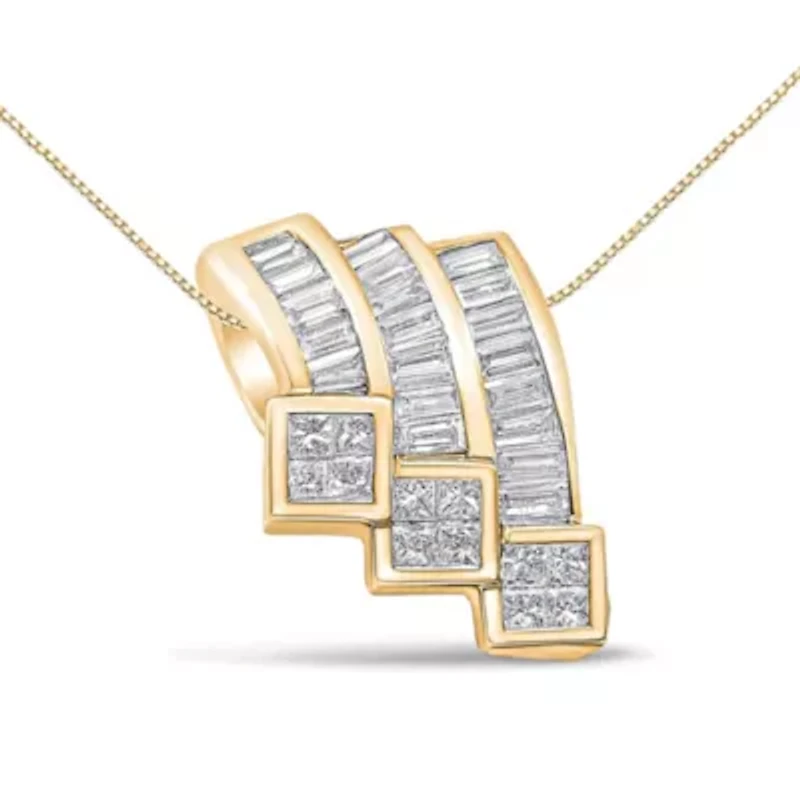 14K Gold 1 1/2 Cttw Diamond Triple Curve Pendant ONLY