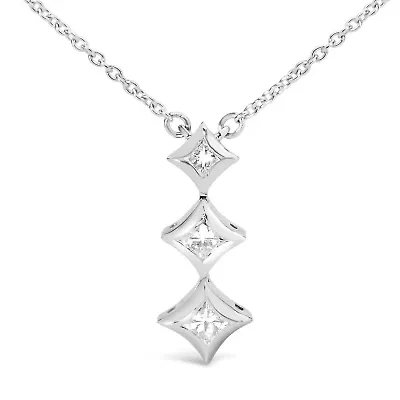 10K Gold 1/5 Cttw Princess Cut Diamond 3 Stone Drop 18" Pendant Necklace